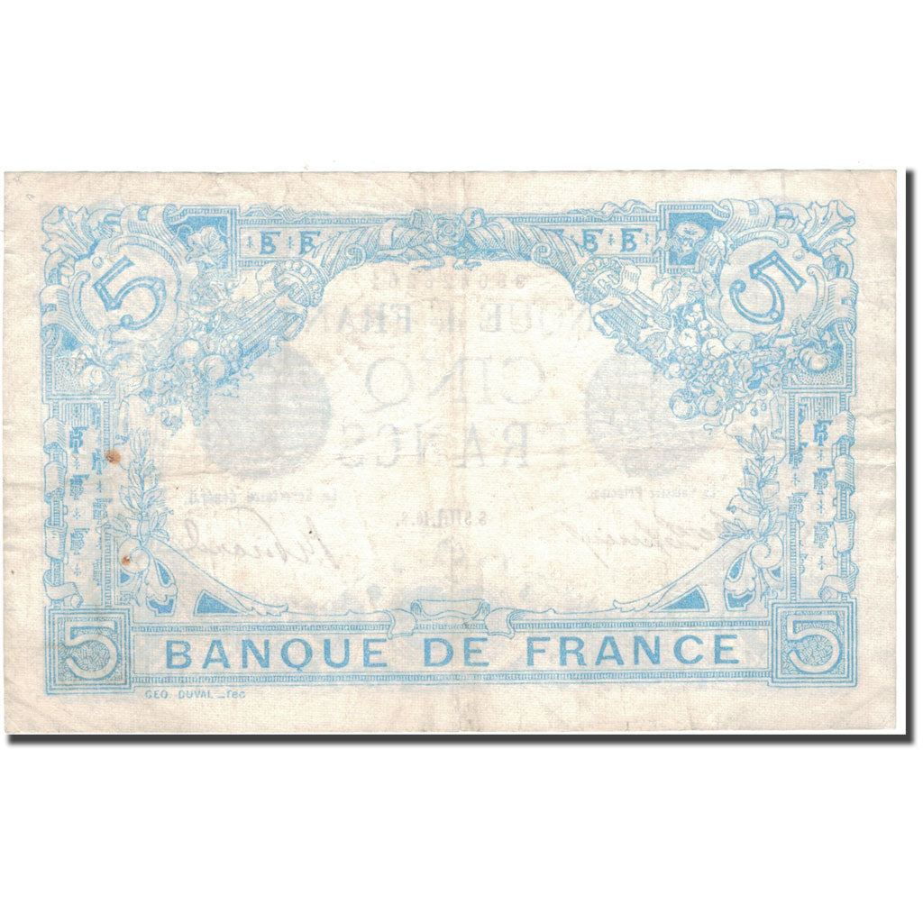 Frankreich, 5 Francs, Bleu, 1916, 1916-10-10, S+, Fayette:2.44, KM:70