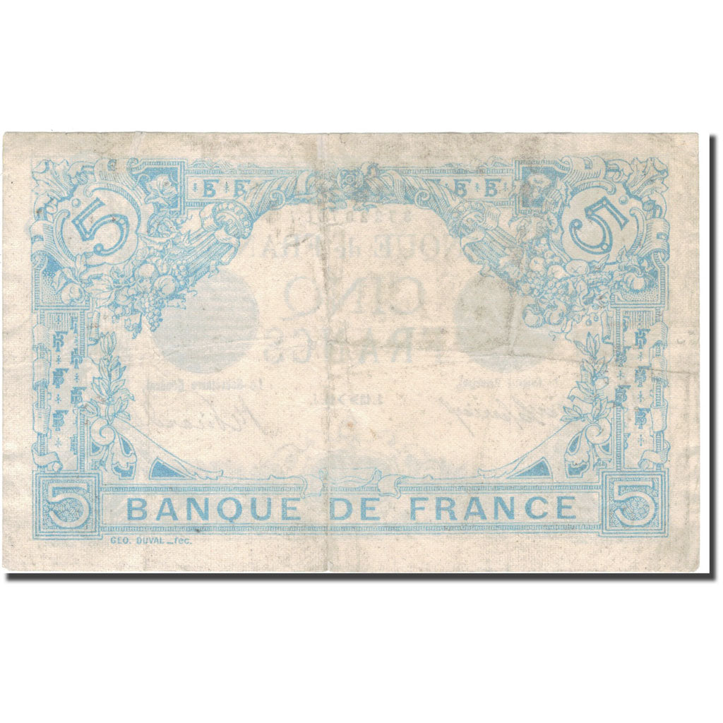 Francja, 5 Francs, Bleu, 1916, 1916-11-13, VF(20-25), Fayette:2.45, KM:70