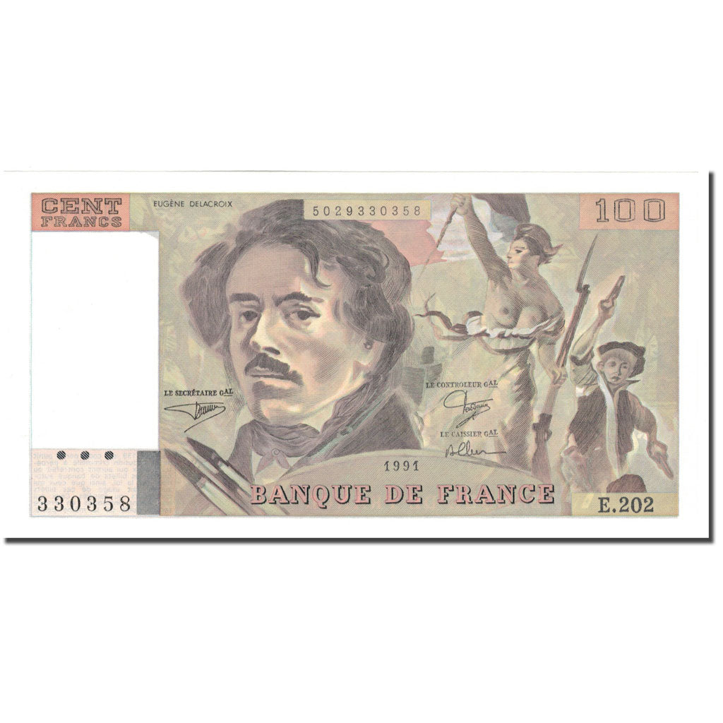 Frankrijk, 100 Francs, Delacroix, 1991, 1991, SPL+, Fayette:69bis.3c1, KM:154f