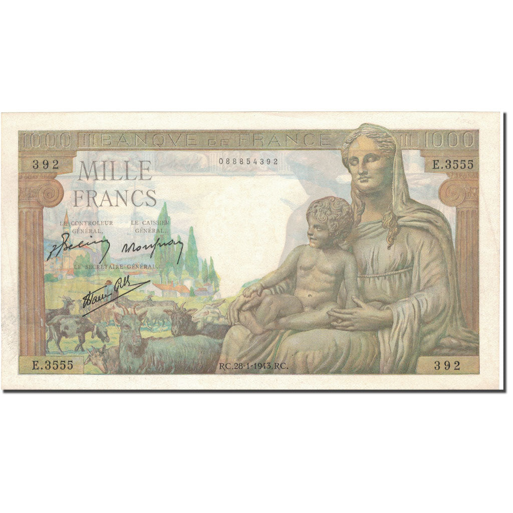 France, 1000 Francs, Déesse Déméter, 1943, 1943-01-28, TTB, Fayette:40.17