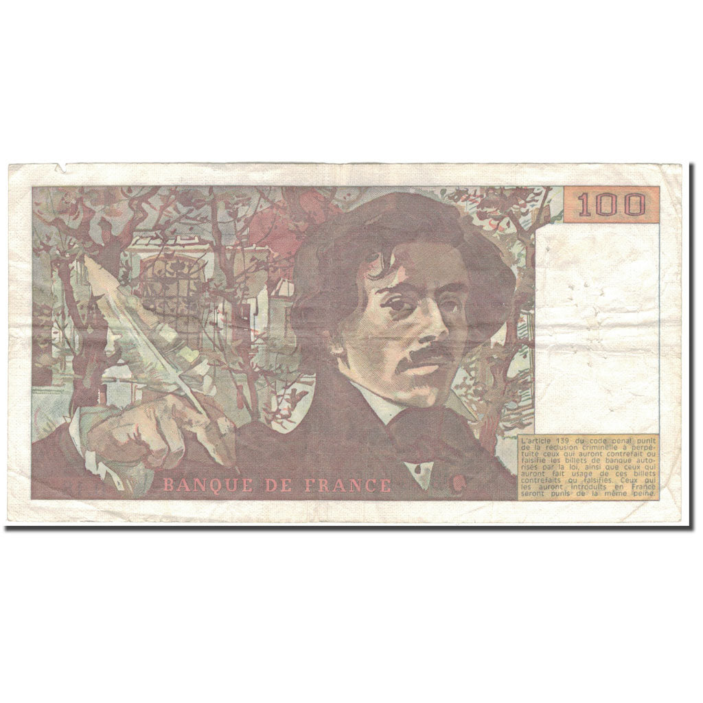France, 100 Francs, Delacroix, 1979, TB, Fayette:69.2c, KM:154b