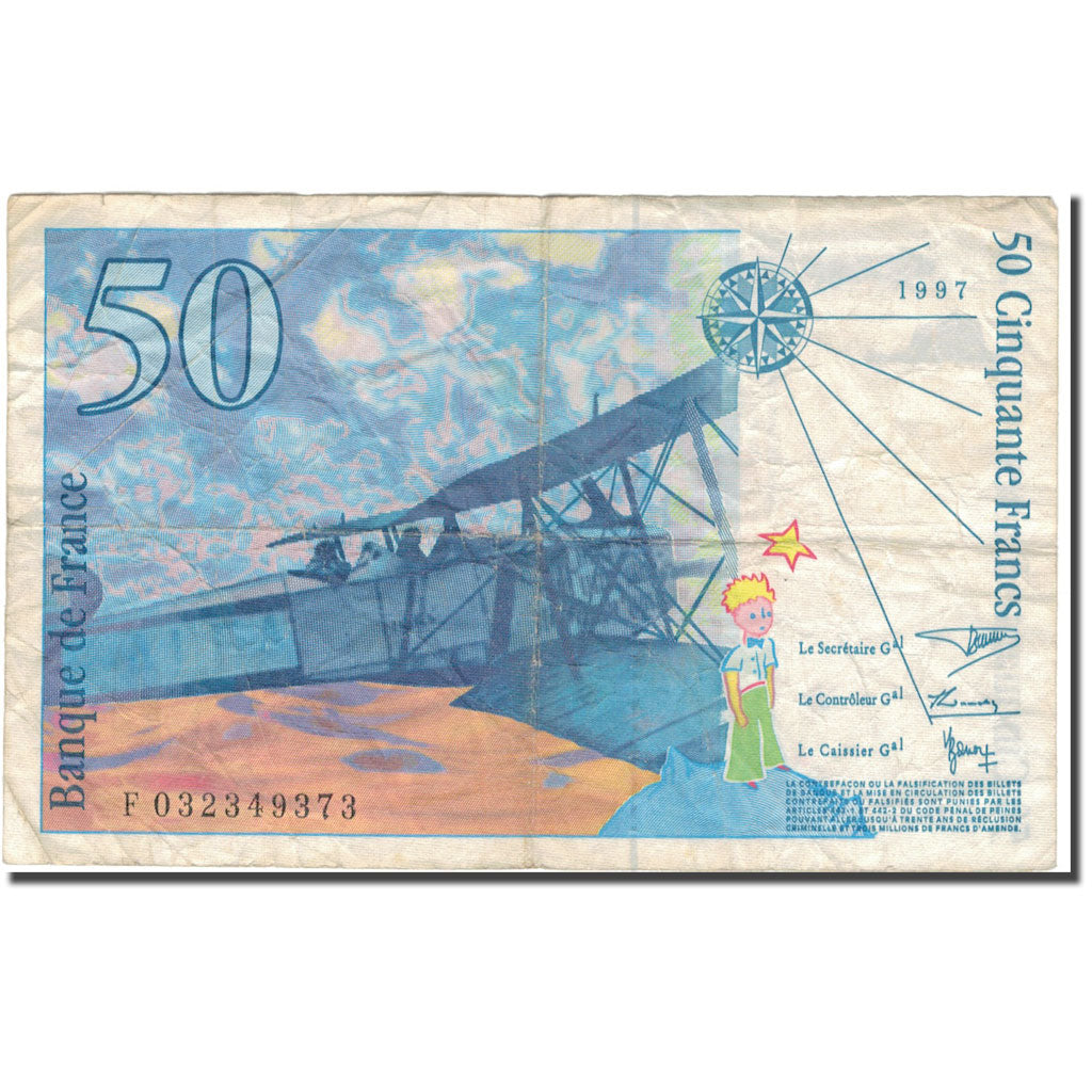 França, 50 Francs, St Exupéry, 1997, VF(20-25), Fayette:73.4, KM:157Ad