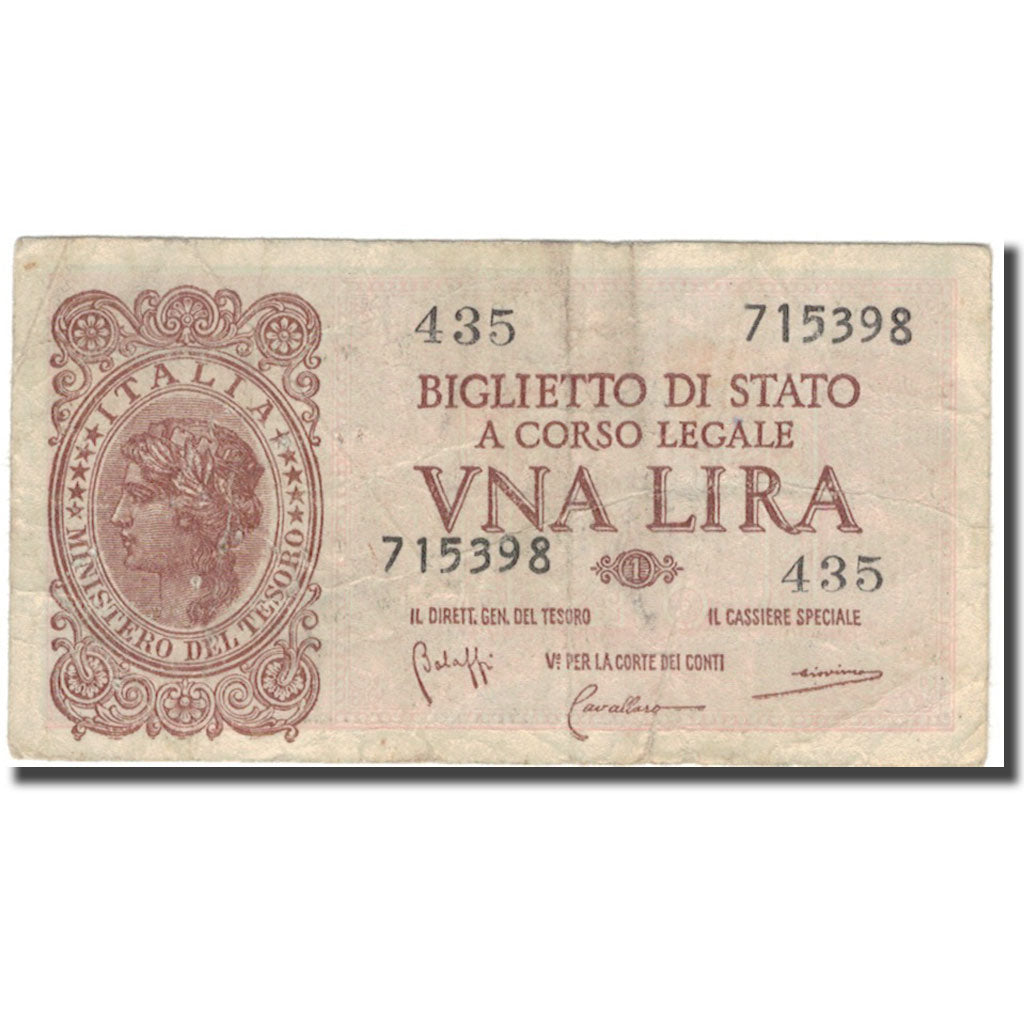 Banconote, Italia, 1 Lira, 1944, 1944-11-23, KM:29b, MB+