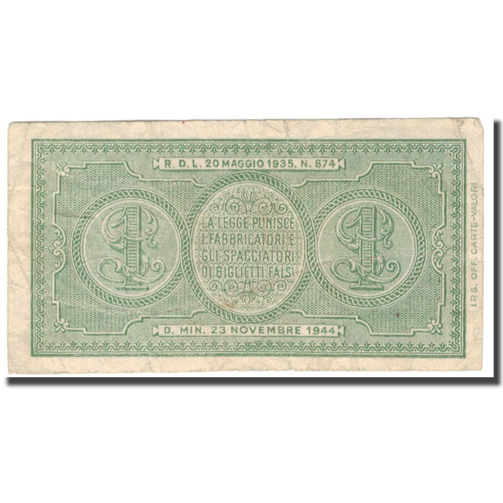 Nota, Itália, 1 Lira, 1944, 1944-11-23, KM:29c, VF(30-35)