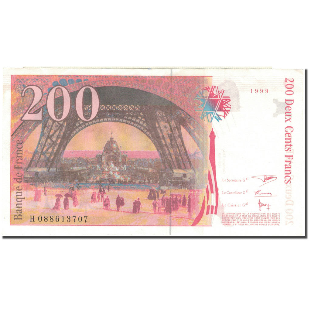 França, 200 Francs, Eiffel, 1999, 1999, EF(40-45), Fayette:75.5, KM:159c