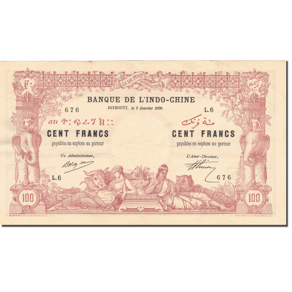 Banconote, Costa francese dei somali, 100 Francs, 1920, 1920-01-02, KM:5, BB