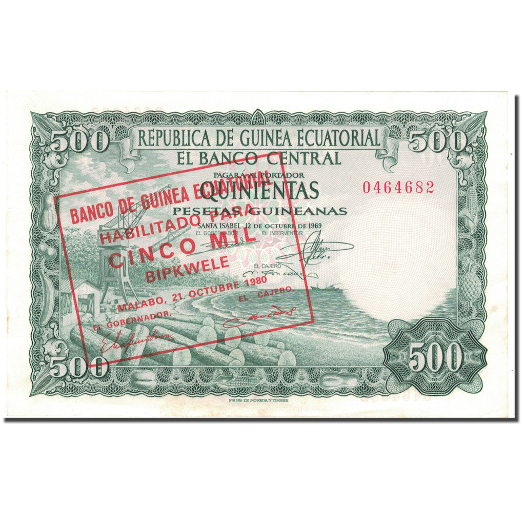 Banknot, Gwinea Równikowa, 5000 Bipkwele on 500 Pesetas, 1980, 1980-10-21