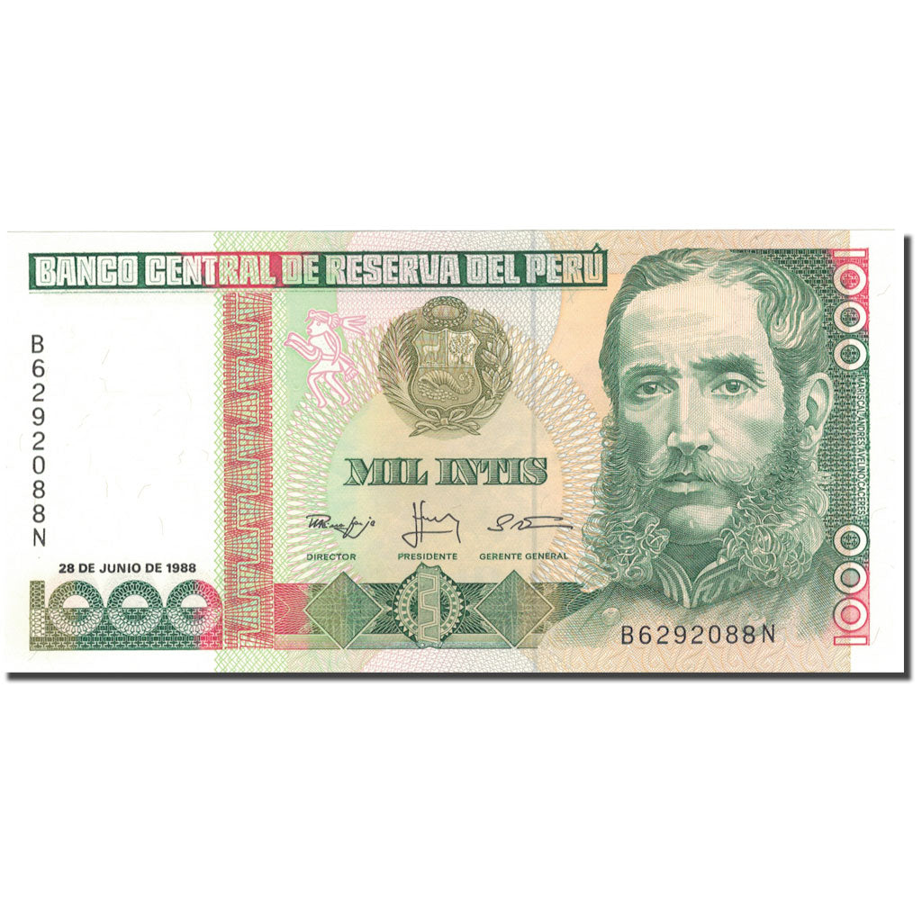 Banknote, Peru, 1000 Intis, 1987, 1987-06-26, KM:136b, UNC(64)