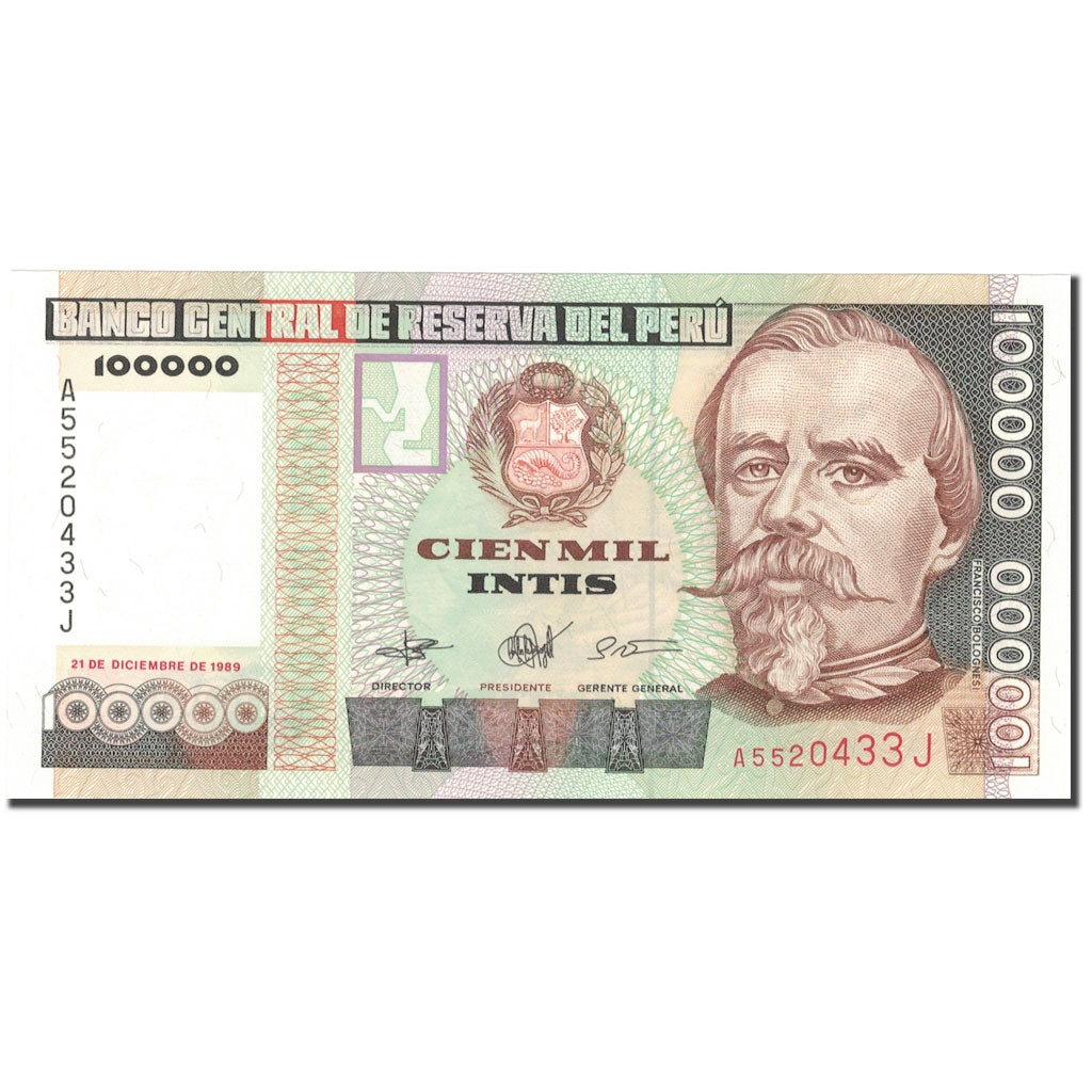 Banconote, Perù, 100,000 Intis, 1989, 1989-12-21, KM:145, FDS