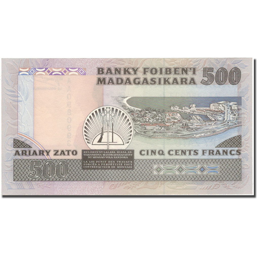 Banknote, Madagascar, 500 Francs = 100 Ariary, KM:71a, UNC(64)
