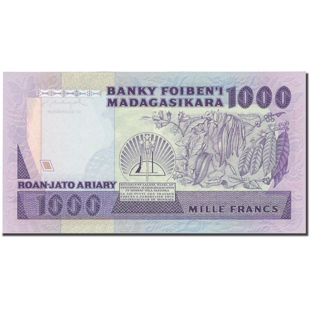 Geldschein, Madagascar, 1000 Francs = 200 Ariary, KM:72a, UNZ-