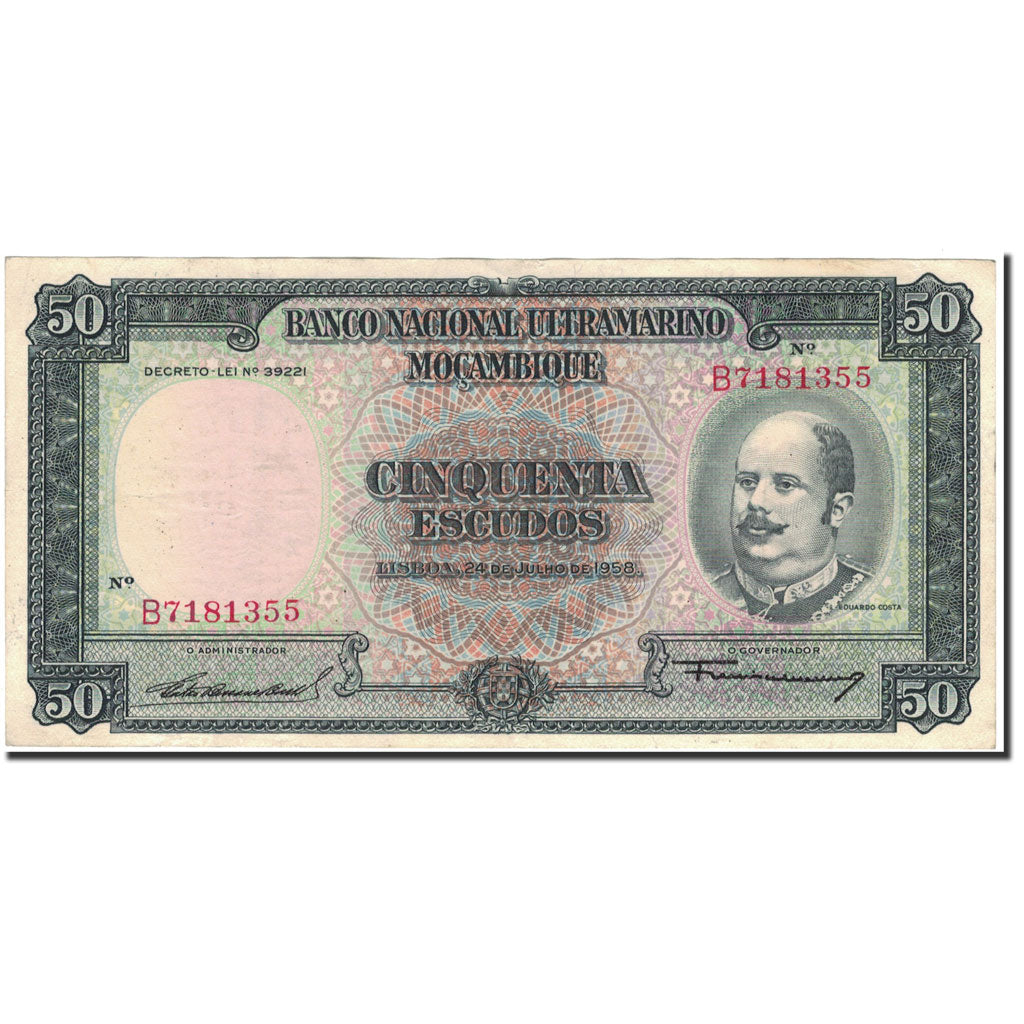 Billet, Mozambique, 50 Escudos, 1958, 1958-07-24, KM:106a, TTB
