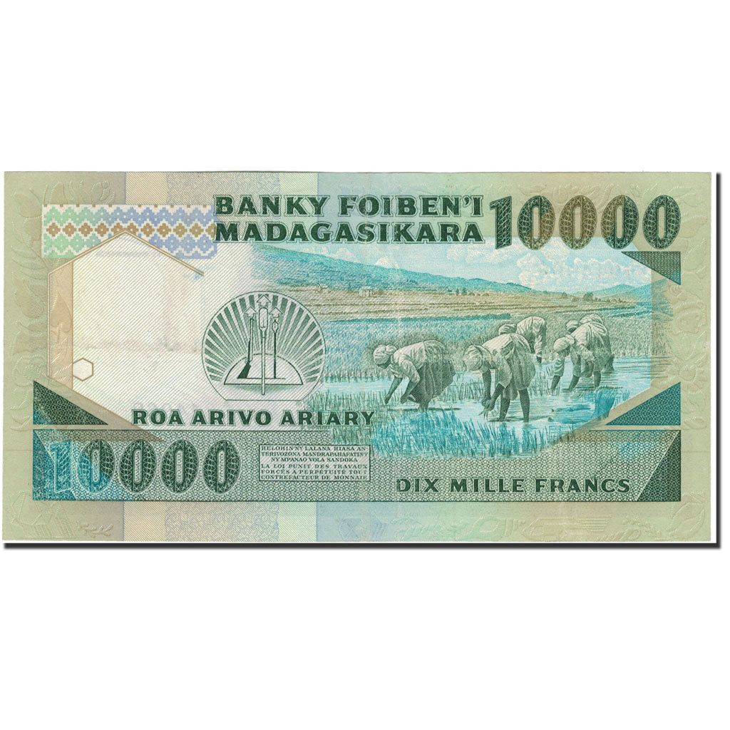 Banknote, Madagascar, 10,000 Francs = 2000 Ariary, KM:74a, UNC(65-70)