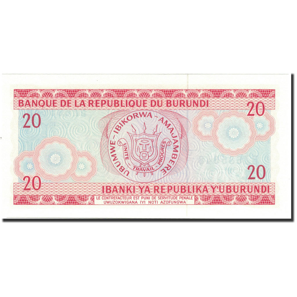 Billete, 20 Francs, 1991, Burundi, 1991-10-01, KM:27c, SC+