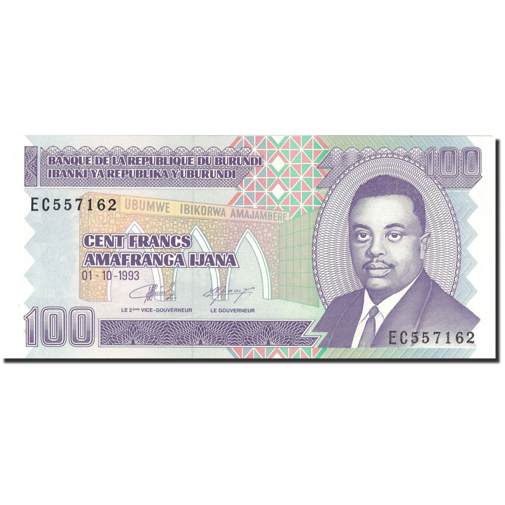 Biljet, Burundi, 100 Francs, 1993, 1993-10-01, KM:37a, SPL+