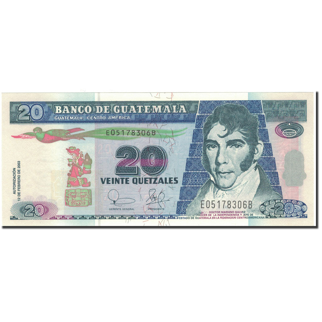 Banknote, Guatemala, 20 Quetzales, 2003, 2003-02-12, KM:108, UNC(65-70)