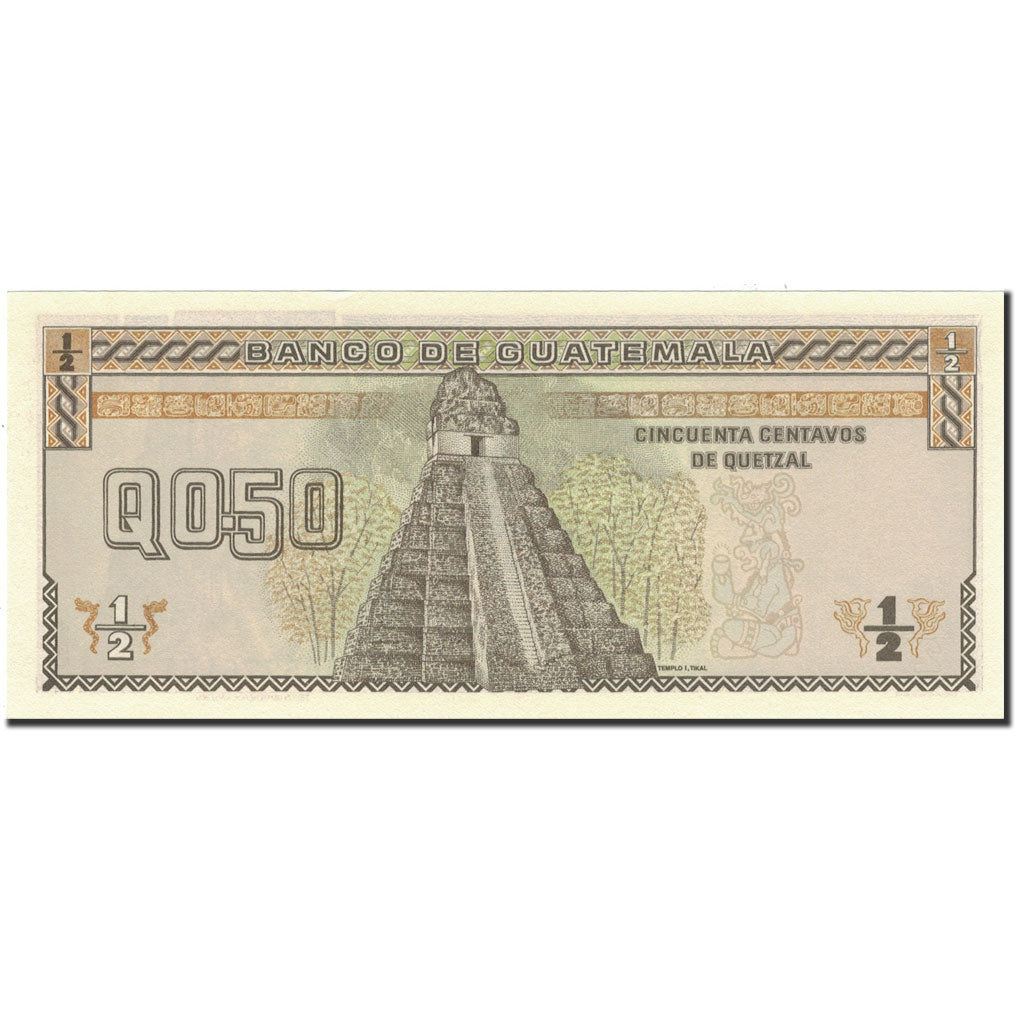 Banknote, Guatemala, 1/2 Quetzal, 1989, 1989-01-04, KM:72a, UNC(65-70)