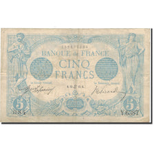 França, 5 Francs, Bleu, 1915, 1915-06-24, VF(20-25), Fayette:02.28, KM:70