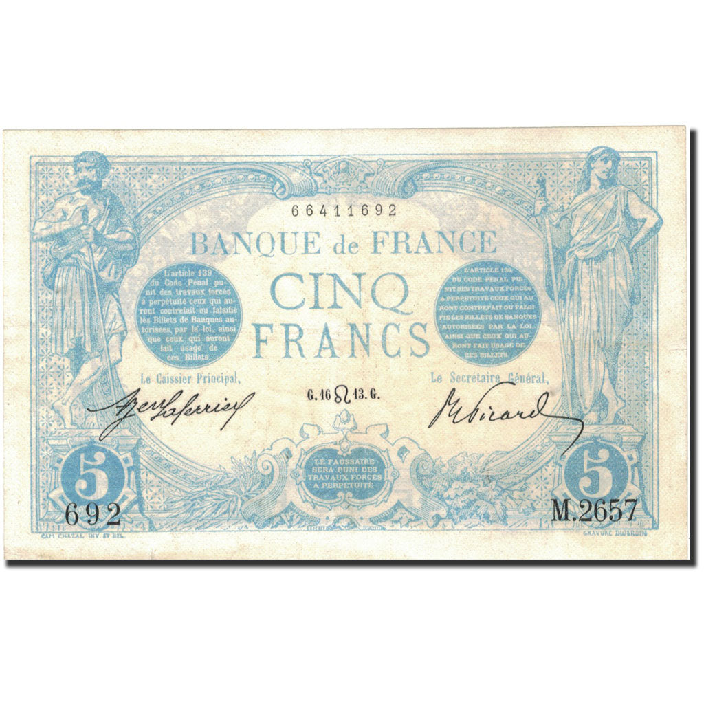 Frankrijk, 5 Francs, Bleu, 1913, 1913-07-16, SUP, Fayette:2.19, KM:70