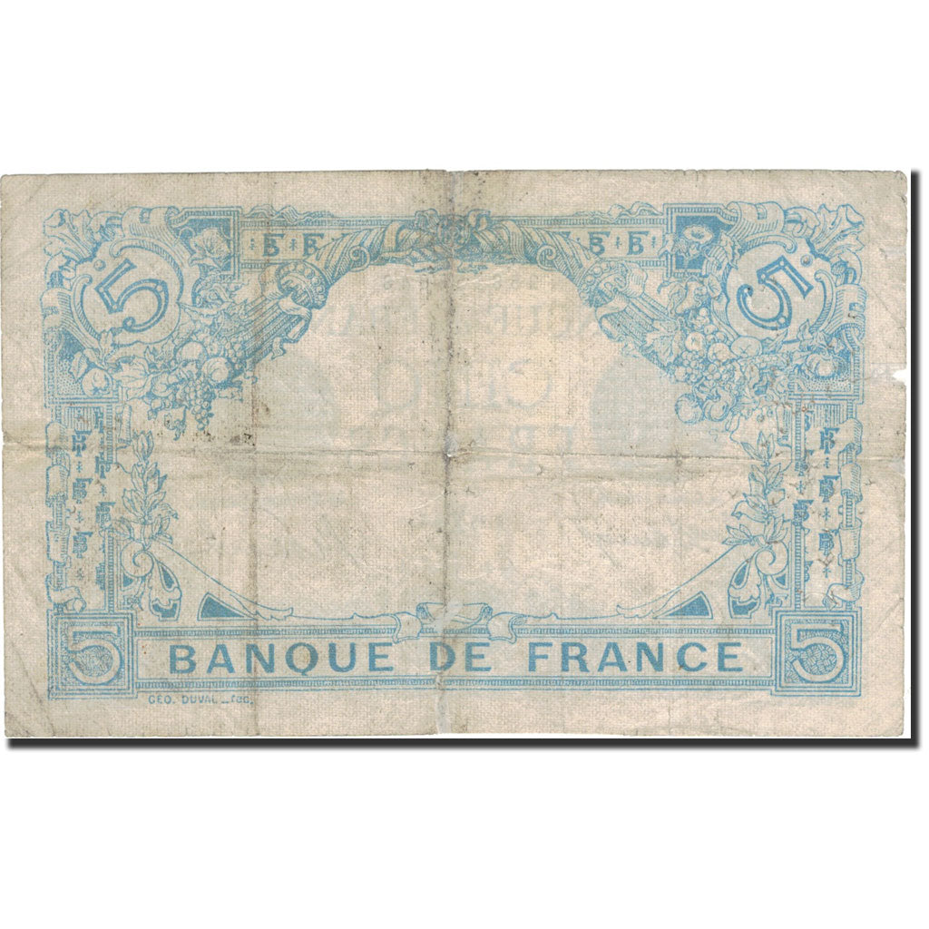 France, 5 Francs, Bleu, 1916, 1916-02-15, TB, Fayette:2.36, KM:70