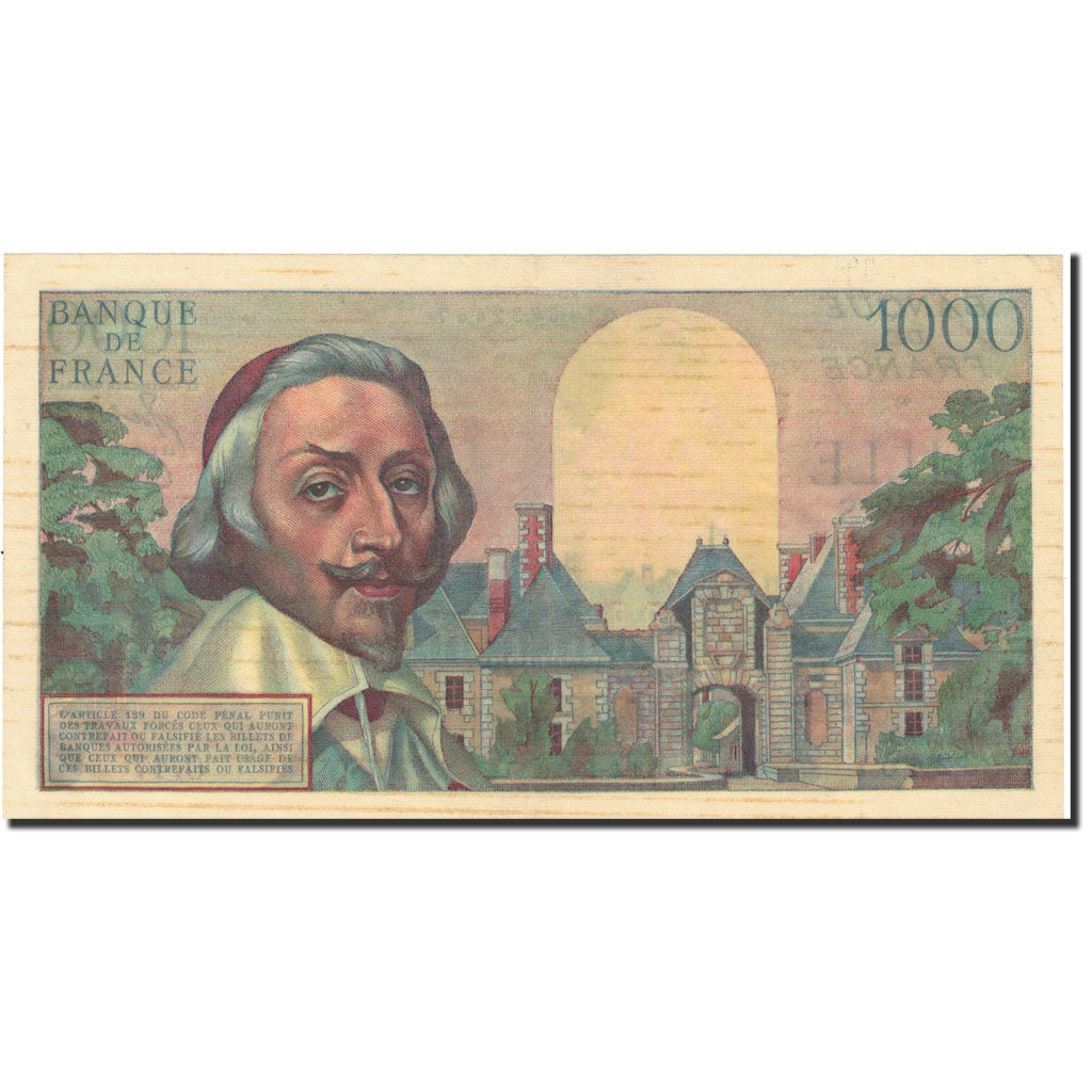 France, 1000 Francs, Richelieu, 1954, 1954-01-07, AU(50-53), Fayette:42.6