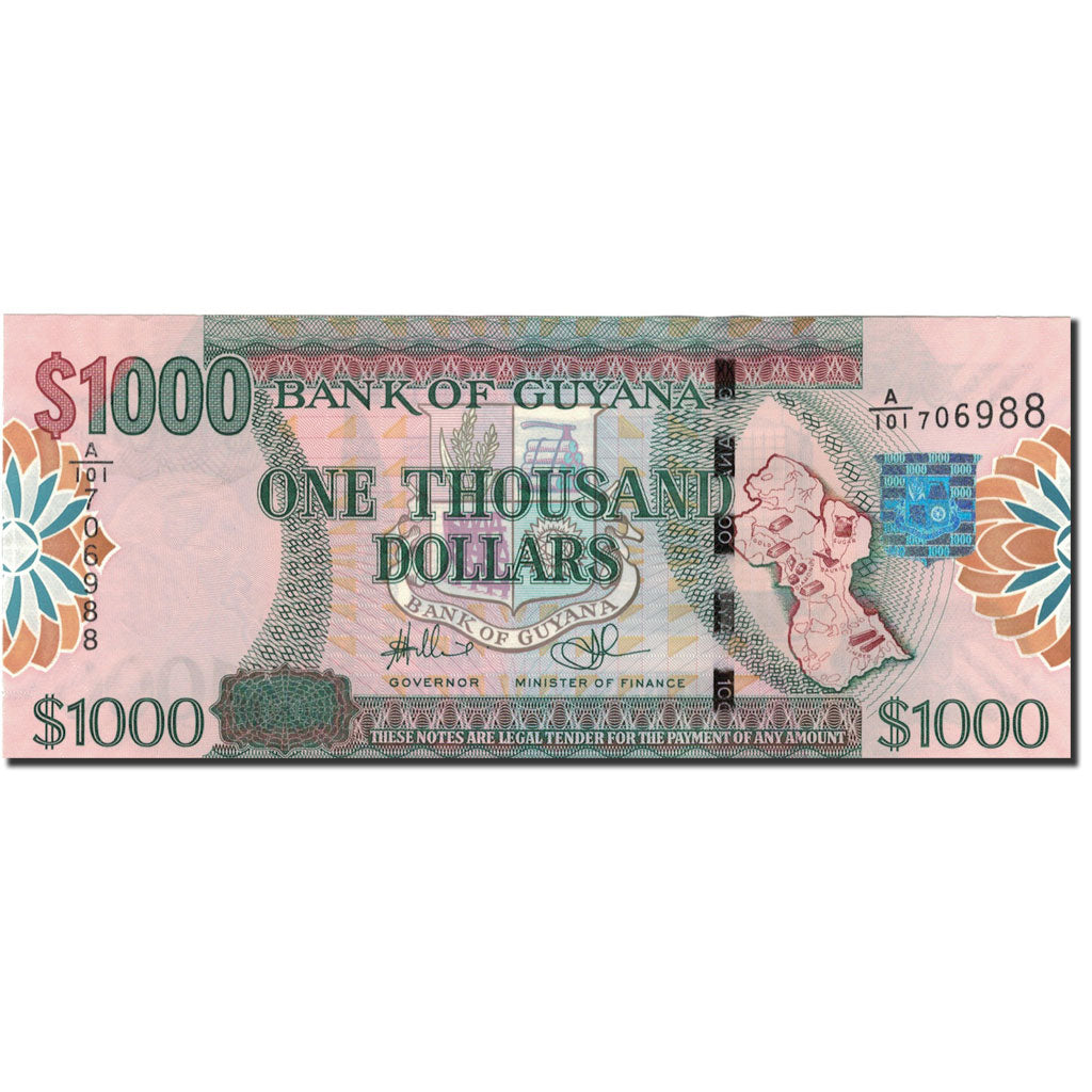 Biljet, Guyana, 1000 Dollars, Undated (1996), Undated, KM:33, NIEUW