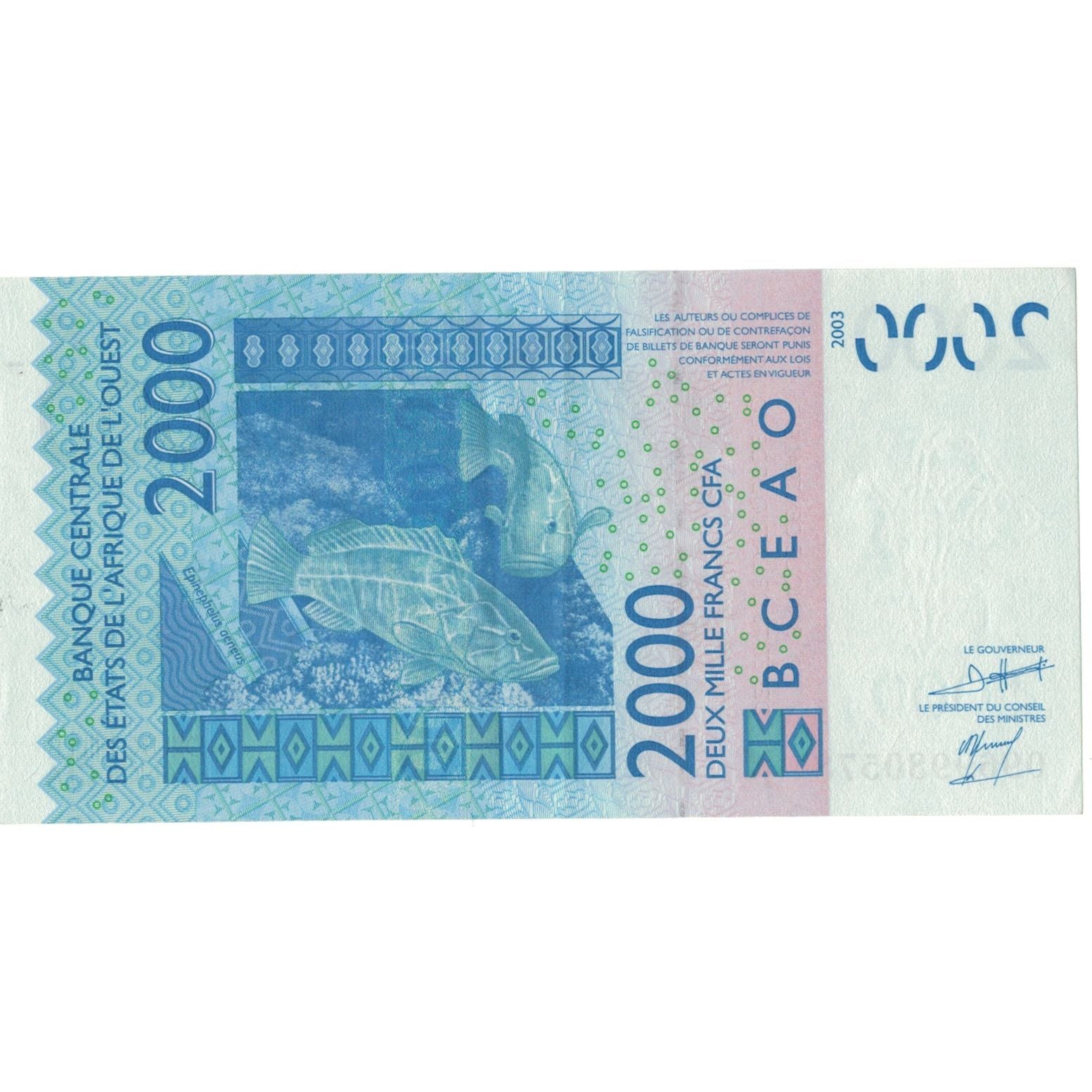 Nota, Estados da África Ocidental, 2000 Francs, 2003, 2003, KM:316Ca
