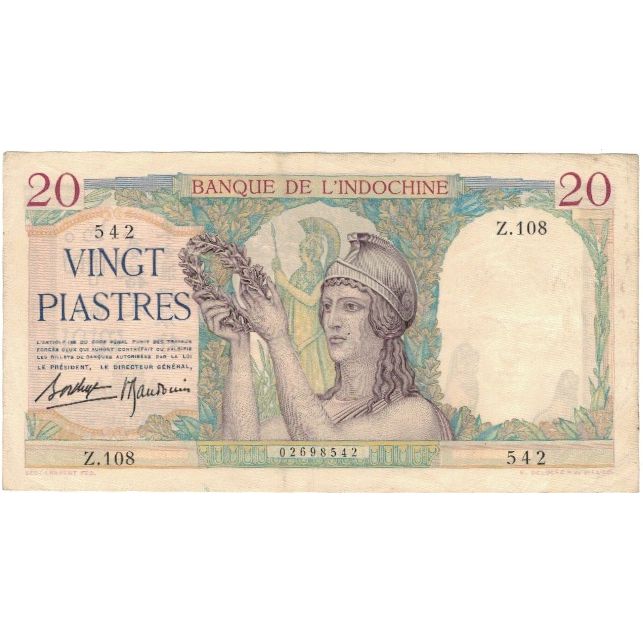 Banconote, INDOCINA FRANCESE, 20 Piastres, Undated (1936), KM:56b, SPL