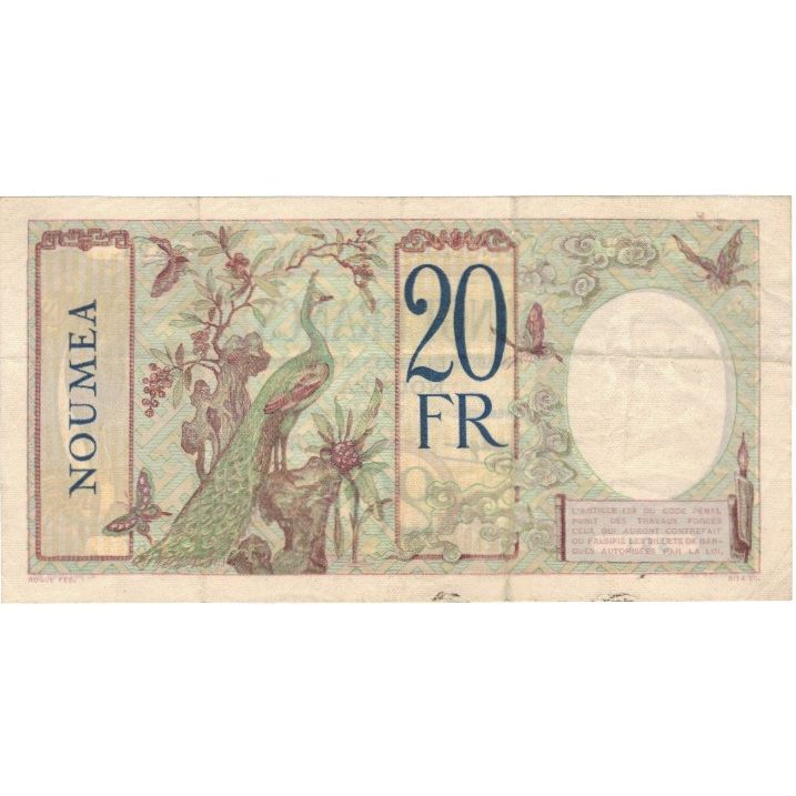 Banknot, Nowa Kaledonia, 20 Francs, KM:37b, AU(55-58)