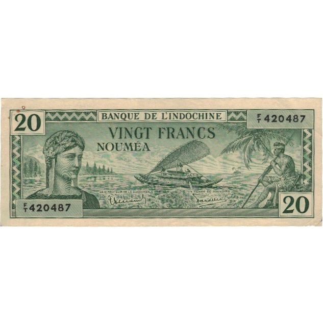Geldschein, Neukaledonien, 20 Francs, Undated (1944), KM:49, SS+