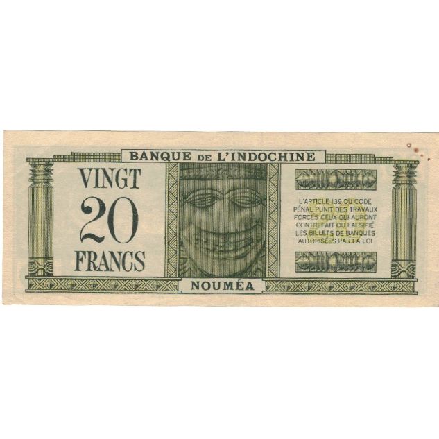 Geldschein, Neukaledonien, 20 Francs, Undated (1944), KM:49, SS+