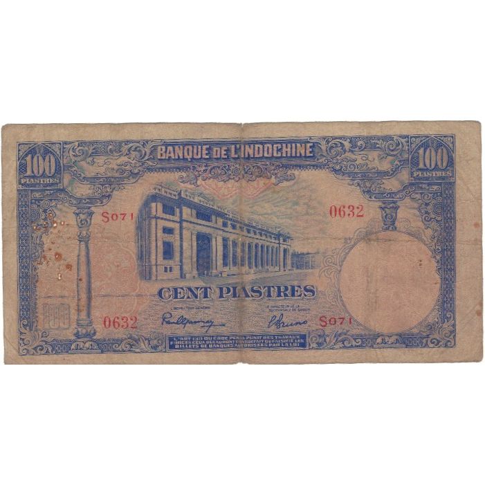 Banconote, INDOCINA FRANCESE, 100 Piastres, KM:79a, MB+