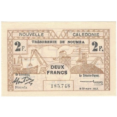 Banknote, New Caledonia, 2 Francs, 1943, 1943-03-29, KM:56a, UNC(63)