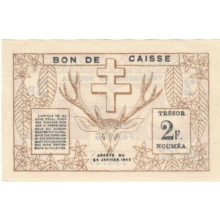 Banknote, New Caledonia, 2 Francs, 1943, 1943-03-29, KM:56a, UNC(63)