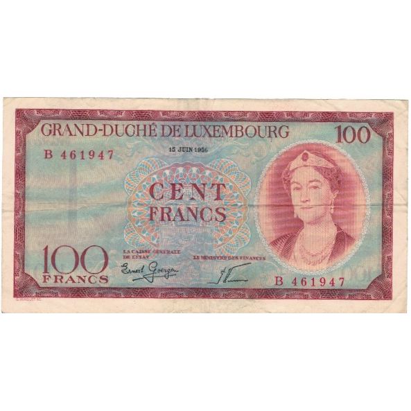 Geldschein, Luxemburg, 100 Francs, 1956, 1956-06-15, KM:47s, SS