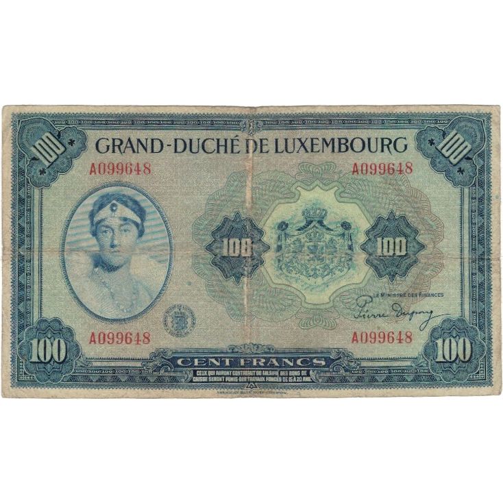 Billet, Luxembourg, 100 Francs, KM:47a, TB+
