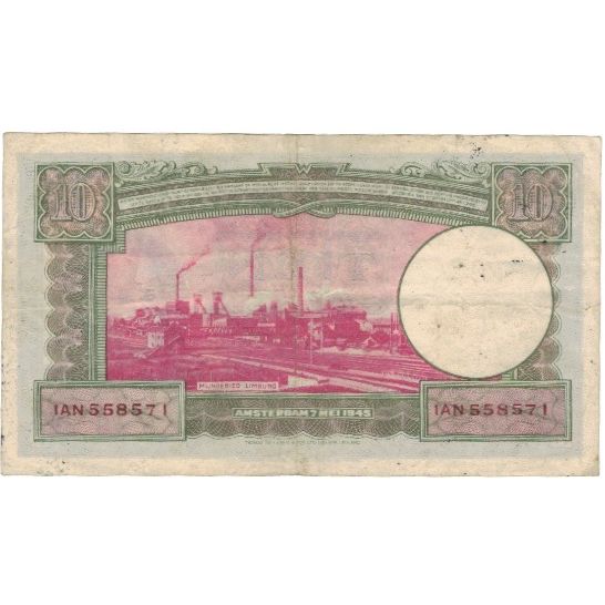 Banconote, Paesi Bassi, 10 Gulden, 1945, 1945, KM:75a, BB
