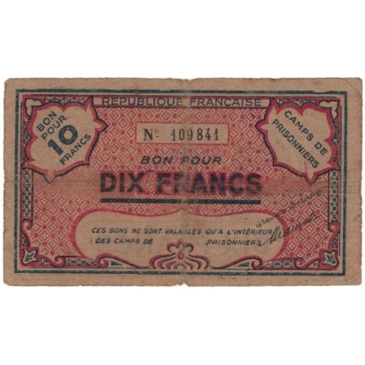 Banconote, Algeria, 10 Francs, 1943, 1943, B+