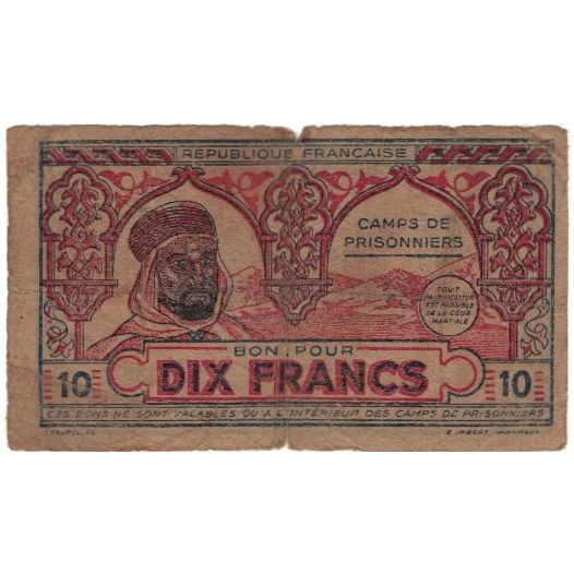 Billet, Algeria, 10 Francs, 1943, 1943, B+
