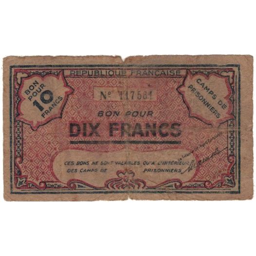 Billet, Algeria, 10 Francs, 1943, 1943, B+
