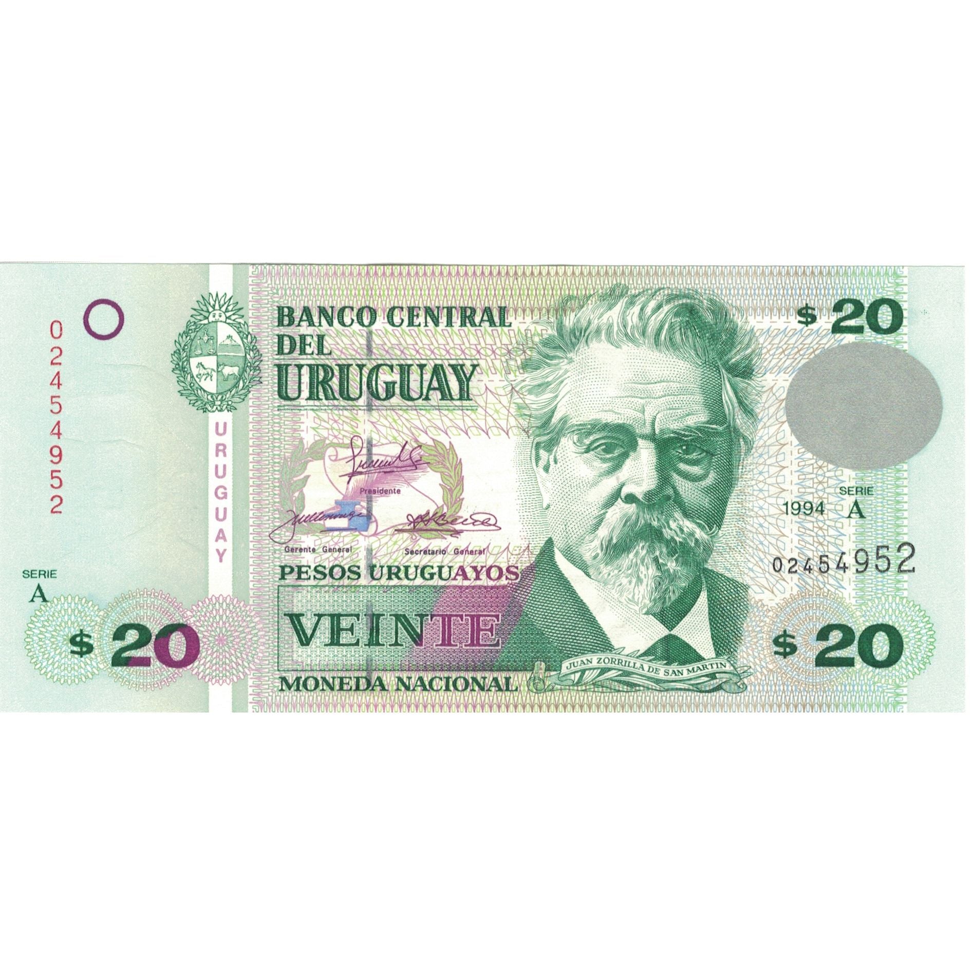Nota, Uruguai, 20 Pesos Uruguayos, 1994, 1994, KM:74a, UNC(65-70)