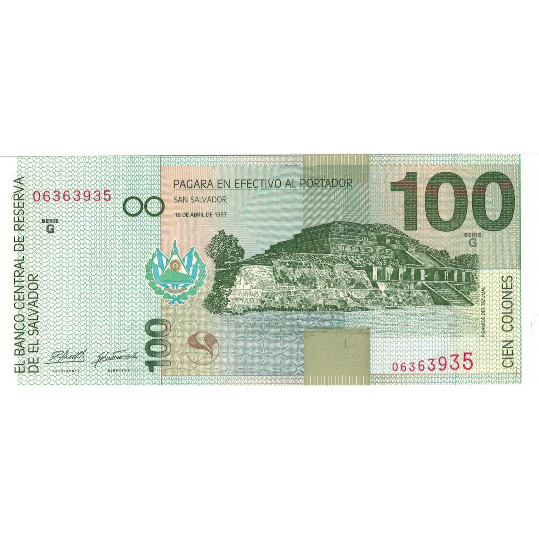 Biljet, El Salvador, 100 Colones, 1997, 1997-07-07, KM:151a, NIEUW