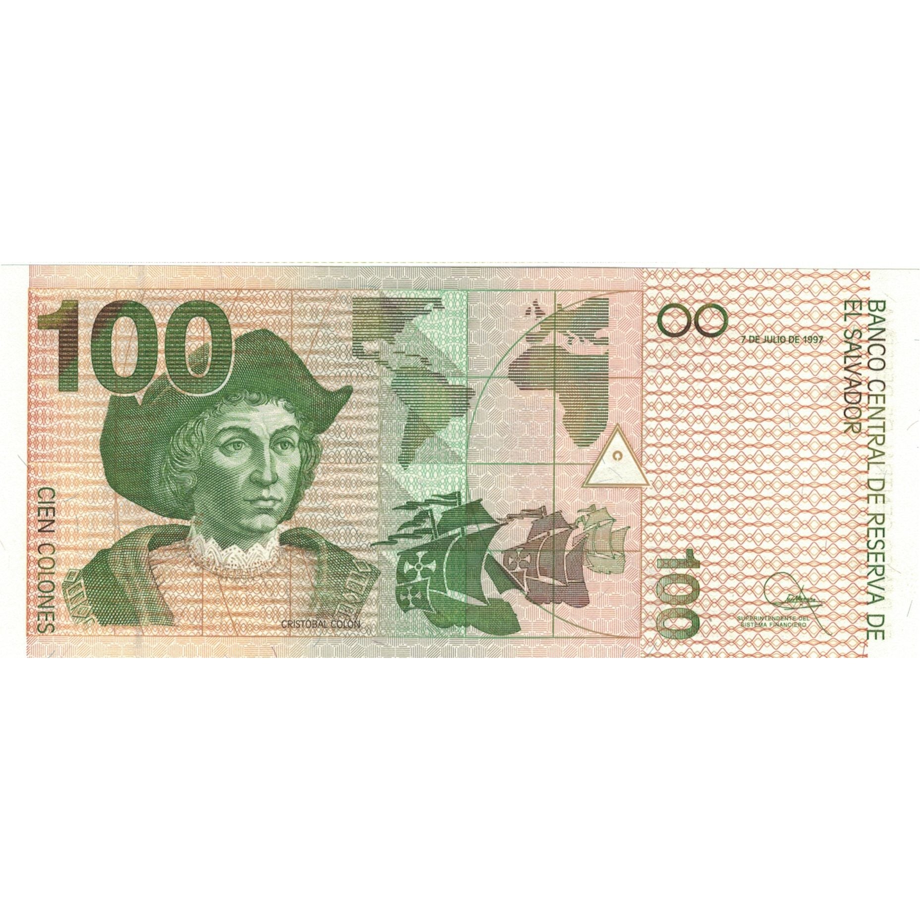 Biljet, El Salvador, 100 Colones, 1997, 1997-07-07, KM:151a, NIEUW