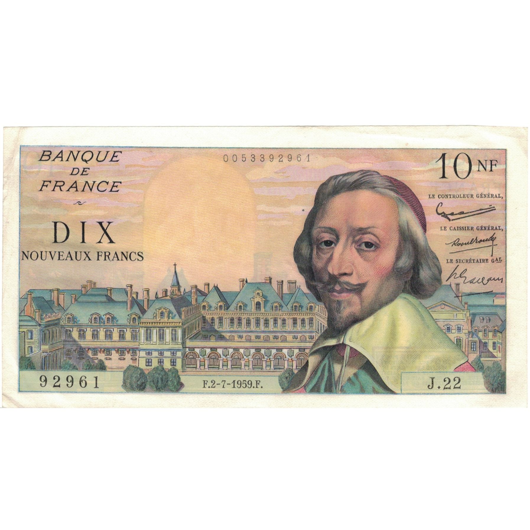 Francia, 10 Nouveaux Francs, Richelieu, 1959, 1959-07-02, MBC+, Fayette:57.2