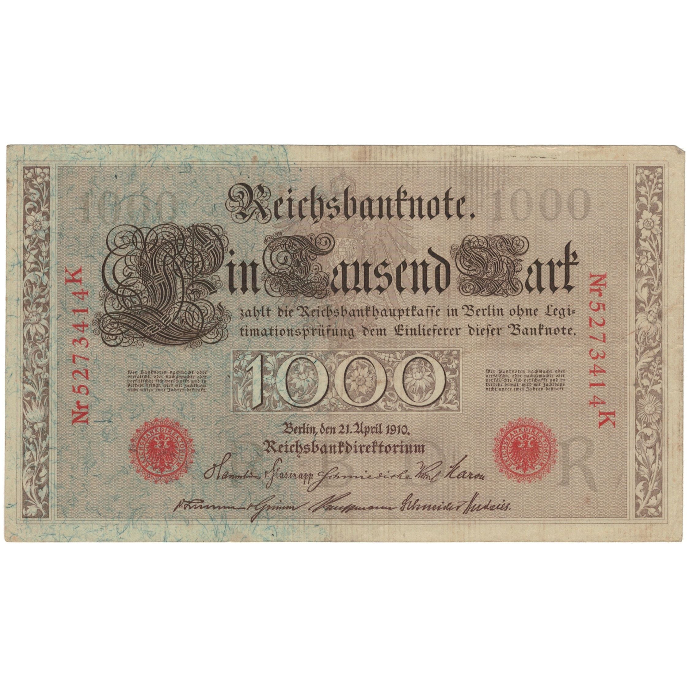 Banknote, Germany, 1000 Mark, 1910, 1910-04-21, KM:44a, VF(20-25)