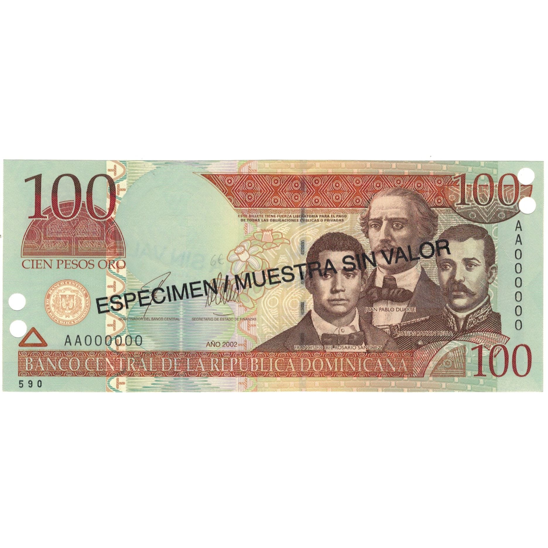 Nota, República Dominicana, 100 Pesos Oro, 2002, 2002, Espécime, KM:171s2