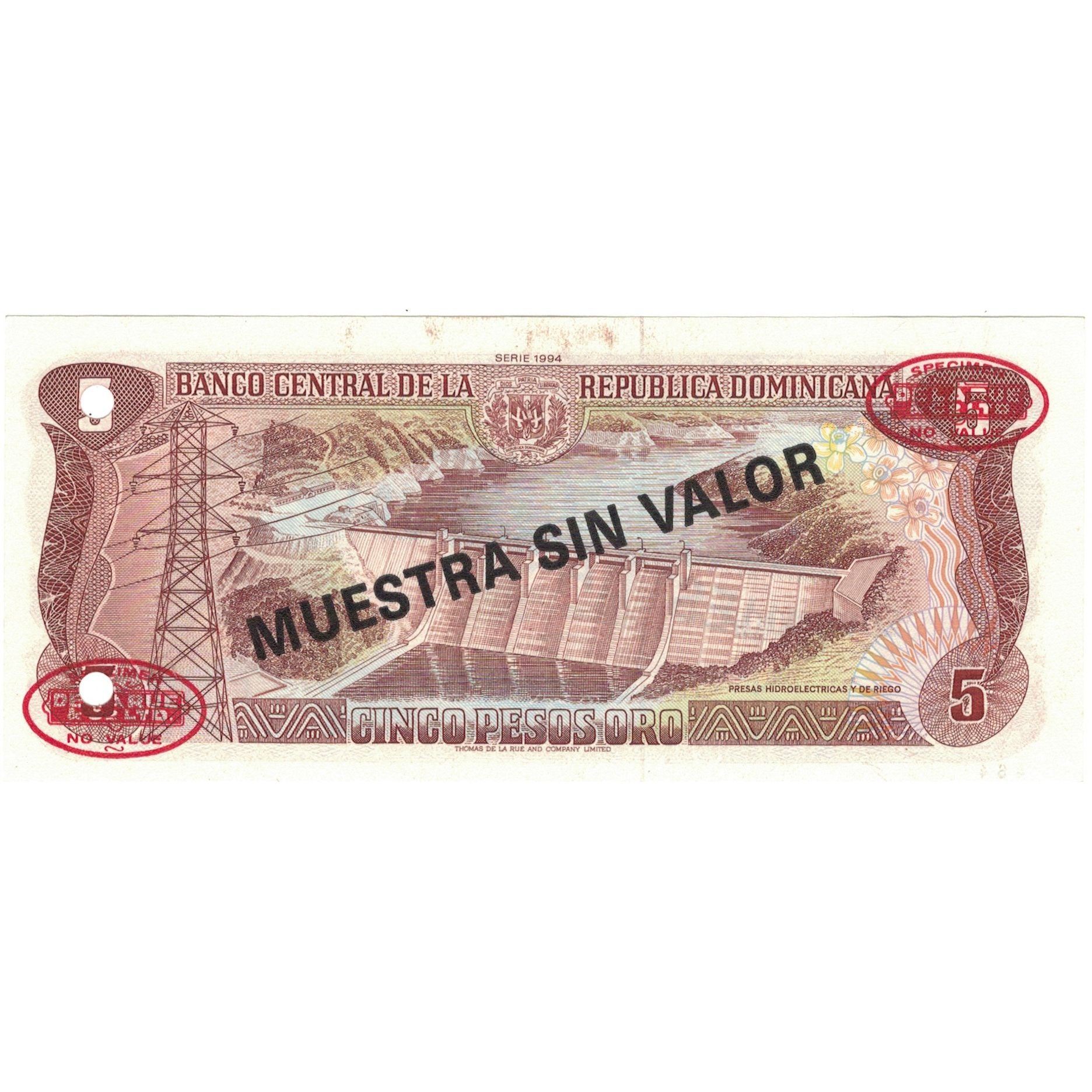 Billet, Dominican Republic, 5 Pesos Oro, 1994, 1994, Specimen, KM:146s, SUP+