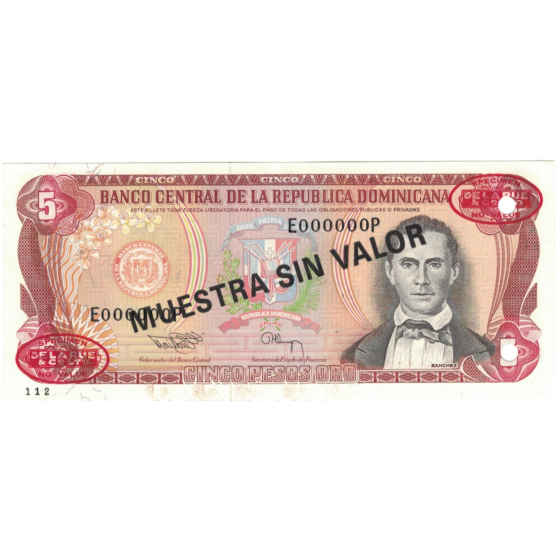 Biljet, Dominicaanse Republiek, 5 Pesos Oro, 1994, 1994, Specimen, KM:146s, SUP+