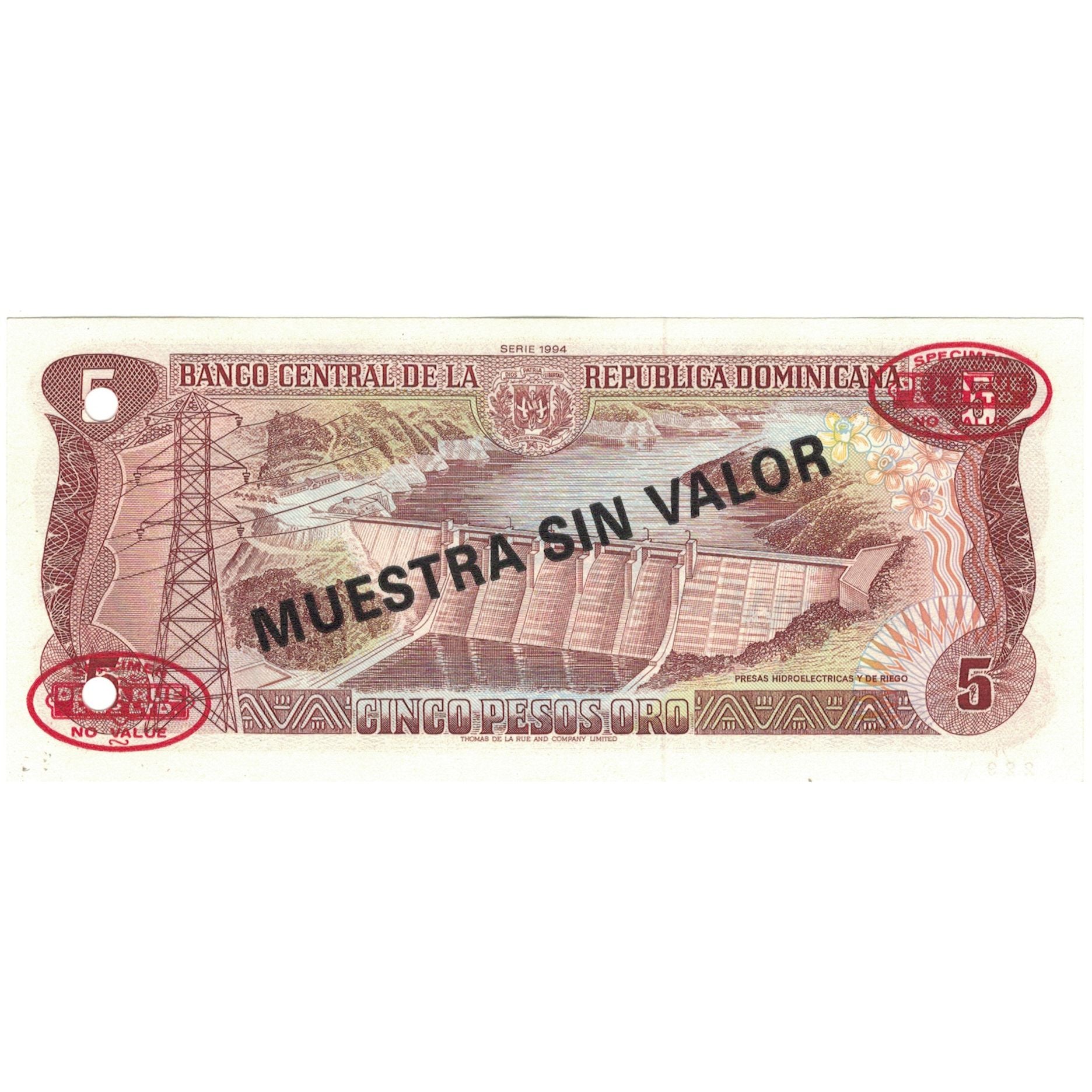 Billet, Dominican Republic, 5 Pesos Oro, 1994, 1994, Specimen, KM:146s, SUP+