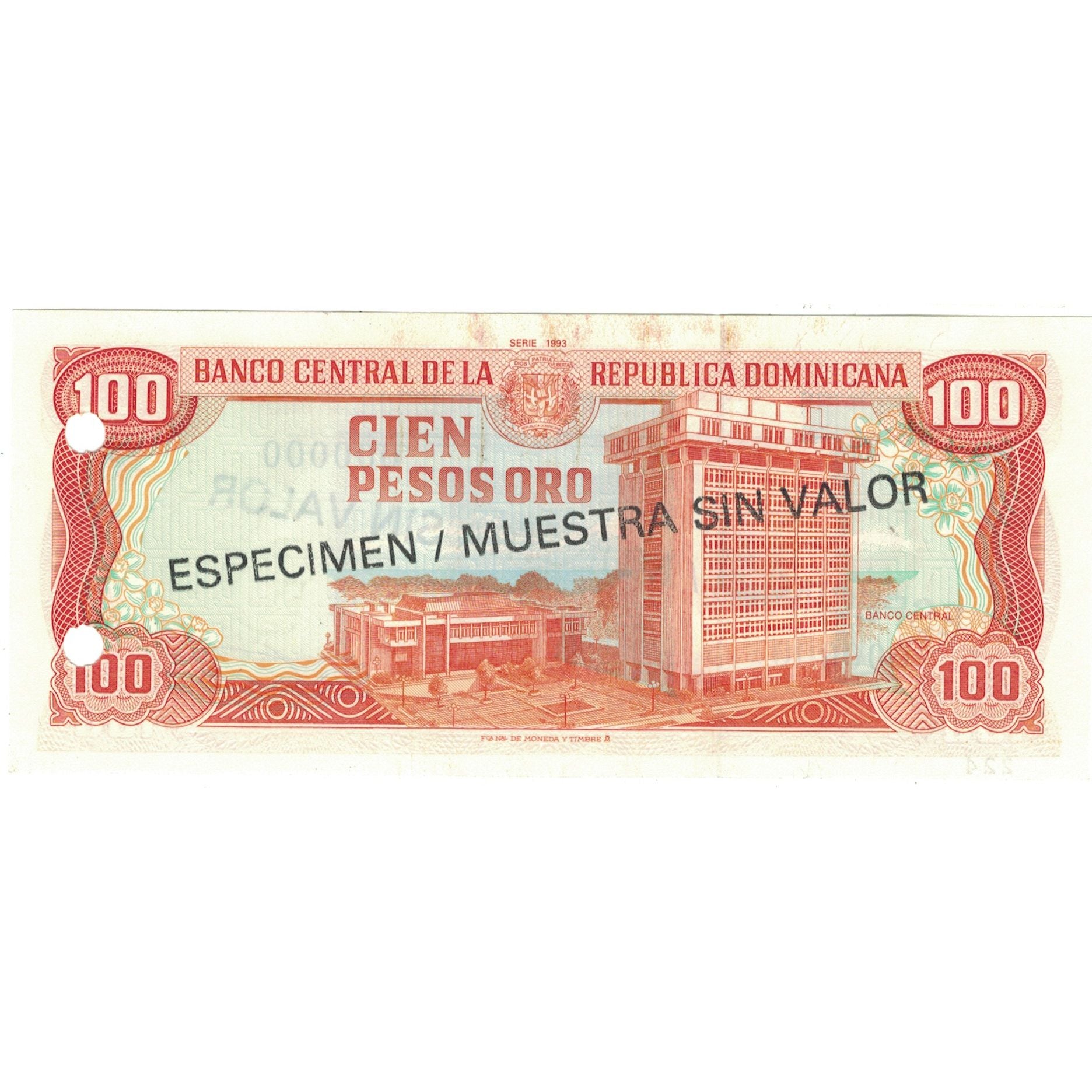 Biljet, Dominicaanse Republiek, 100 Pesos Oro, 1993, 1993, Specimen, KM:144s